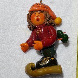 Ski Utah Hand-Sculptured Dough Art Christmas Ornament